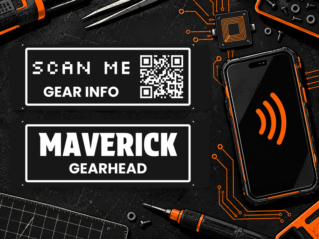 LOSTGEAR QR code and name patches beside an NFC-enabled phone