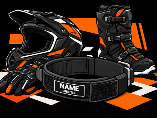 Illustrated motocross gear and a LOSTGEAR name-patch collar